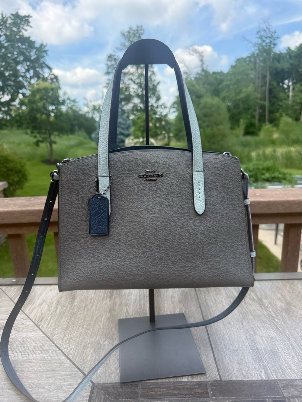 Coach Two-Tone Gray Satchel with Light Blue Straps